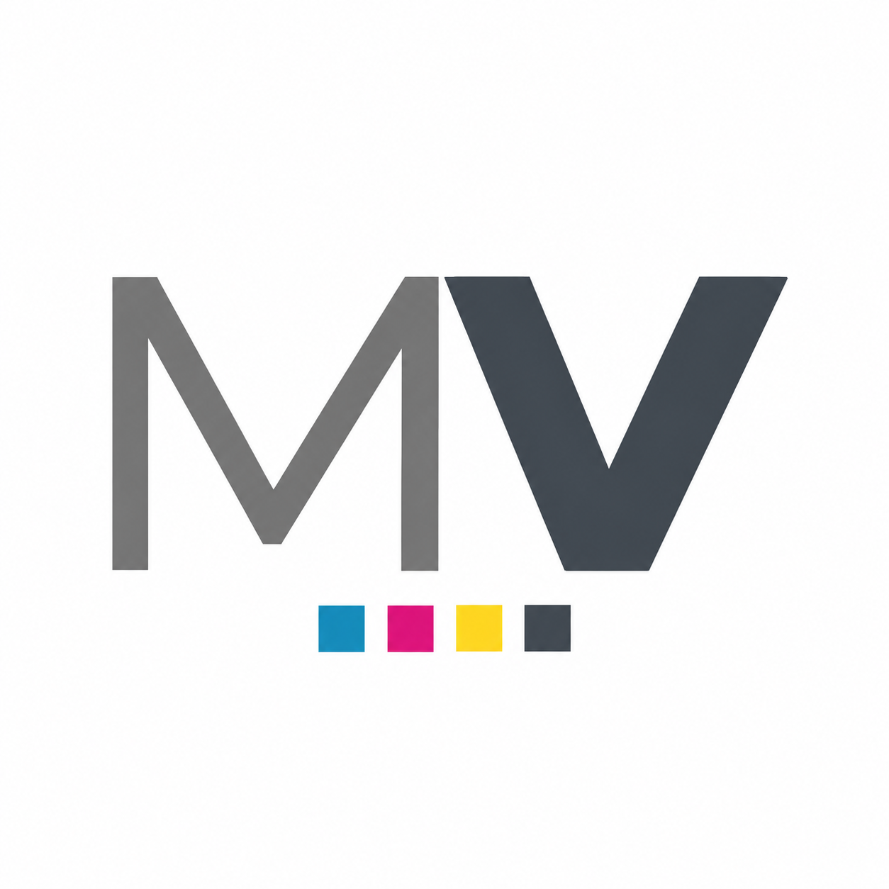 Made Visible monogram with cyan, magenta, yellow and dark squares